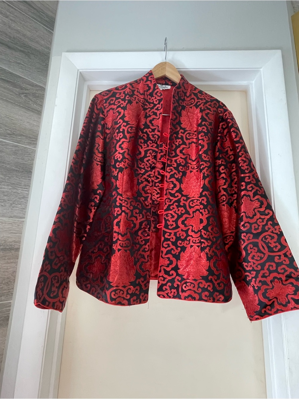 Women's Red & Black Mandarin Collar Traditional  Liongyu Vintage Jacket